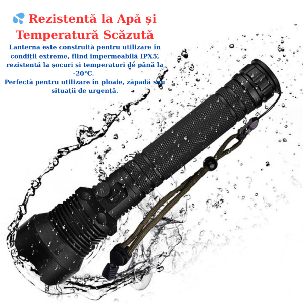 Lanternă LED Tactică 2000LM, USB, Zoom, Rezistenta la Apă