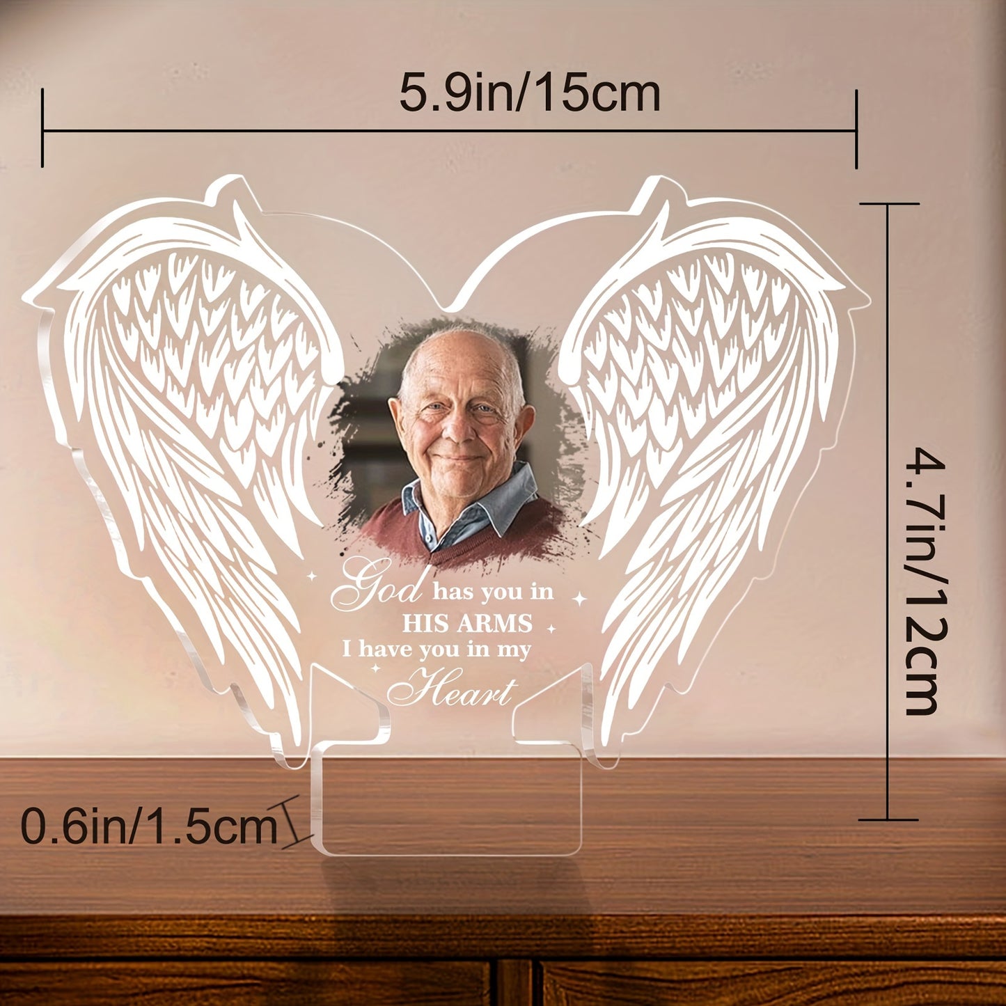 Plachetă Foto Personalizată din Acril cu Aripi de Înger - Memorialul Cadou