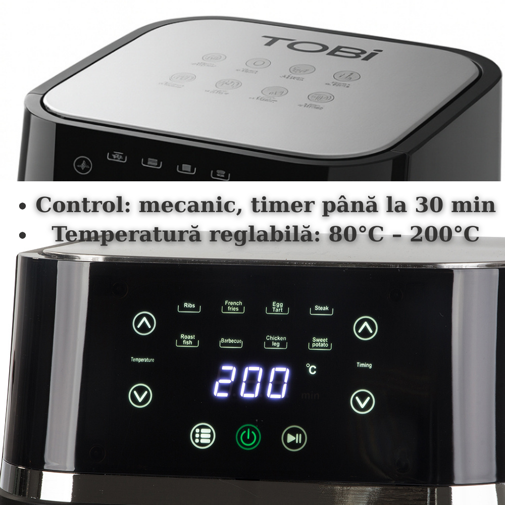 Friteuza cu aer cald TOBI, 12L, 2400W, fereastra transparenta, temperatura reglabila
