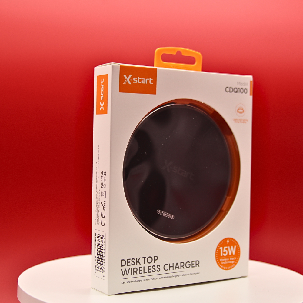Încărcător Wireless Desktop 15W - Negru, Încărcare Rapidă cu Lumină Colorată
