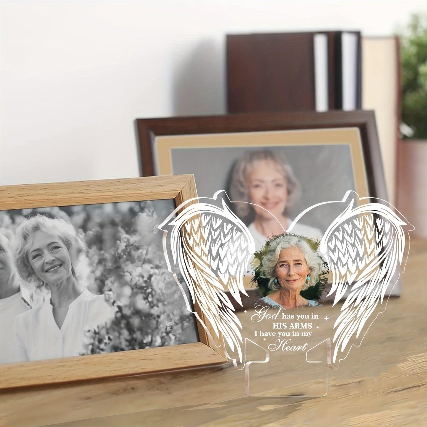Plachetă Foto Personalizată din Acril cu Aripi de Înger - Memorialul Cadou