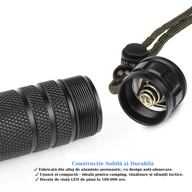 Lanternă LED Tactică 2000LM, USB, Zoom, Rezistenta la Apă
