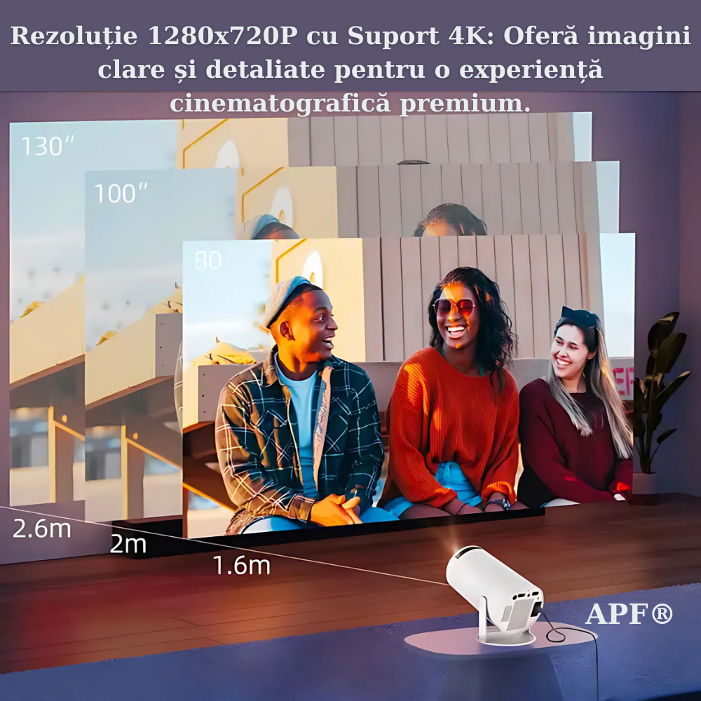 Proiector Portabil APF® HY300 PRO HD, Android 11, Wifi6, 4K, 1280x720P, 280 ANSI Lumeni – Home Theatre Compact și Versatil