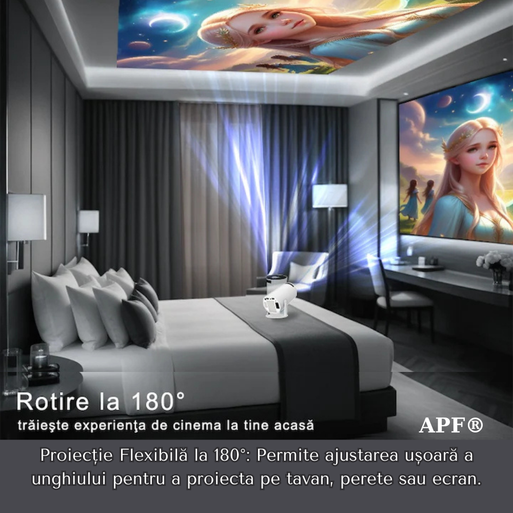 Proiector Portabil APF® HY300 PRO HD, Android 11, Wifi6, 4K, 1280x720P, 280 ANSI Lumeni – Home Theatre Compact și Versatil
