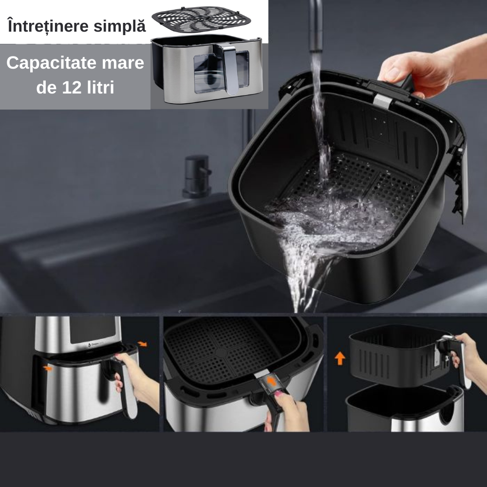 Friteuza cu aer cald TOBI, 12L, 2400W, fereastra transparenta, temperatura reglabila