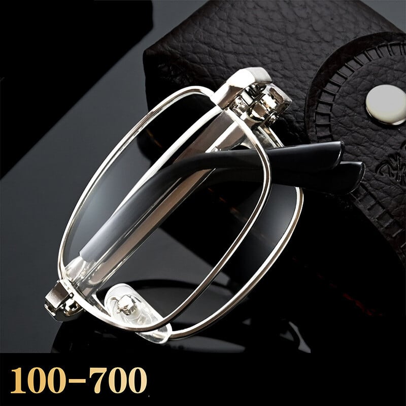 Ochelari Pliabili de Lectură Anti-Lumină Albastră, Argintiu, Unisex, Metalici, +1.0 până la +4.0, Cu Cutie de Protecție