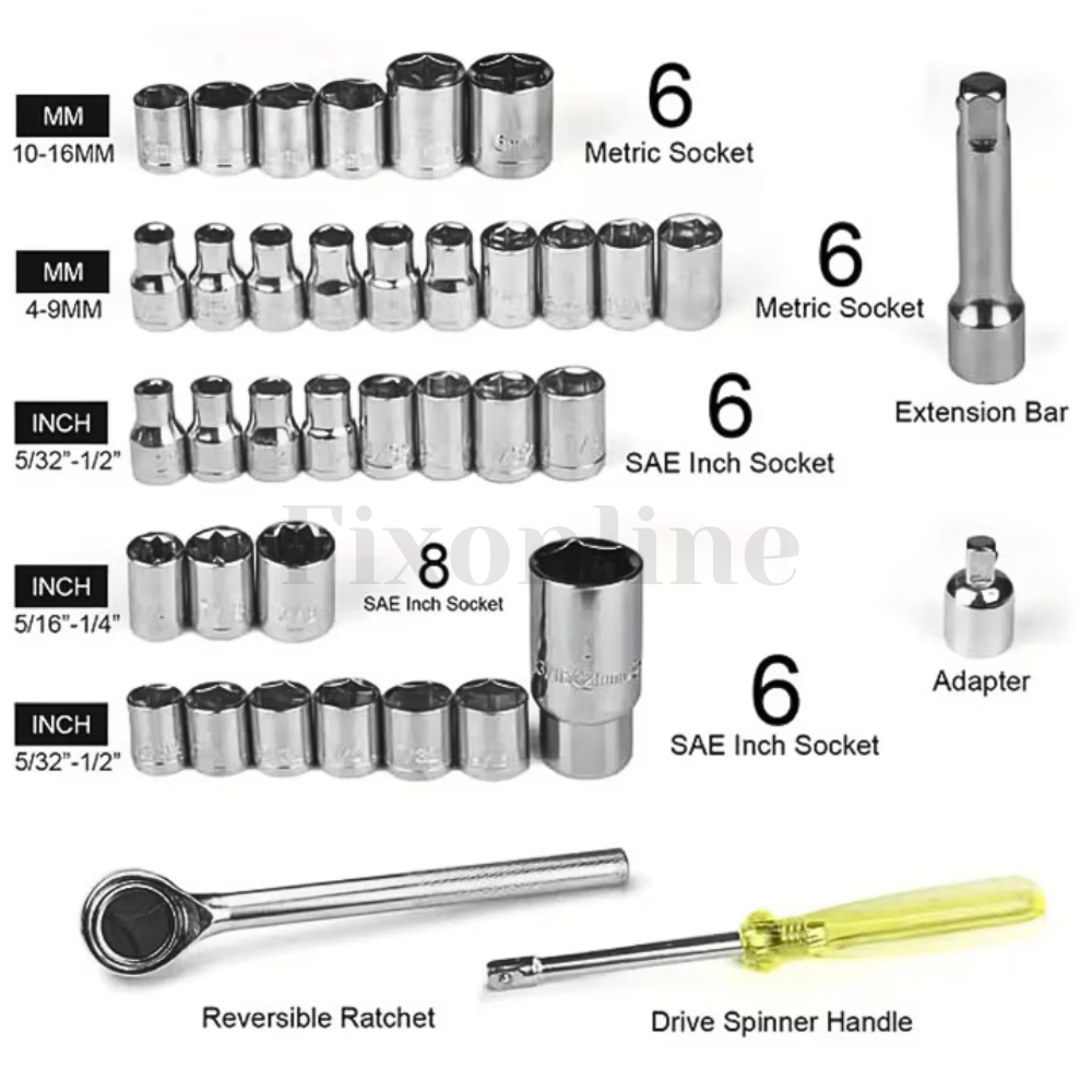 Set Chei Tubulare Micro, 34 Piese - Unelte pentru Reparații Auto și Uz Casnic