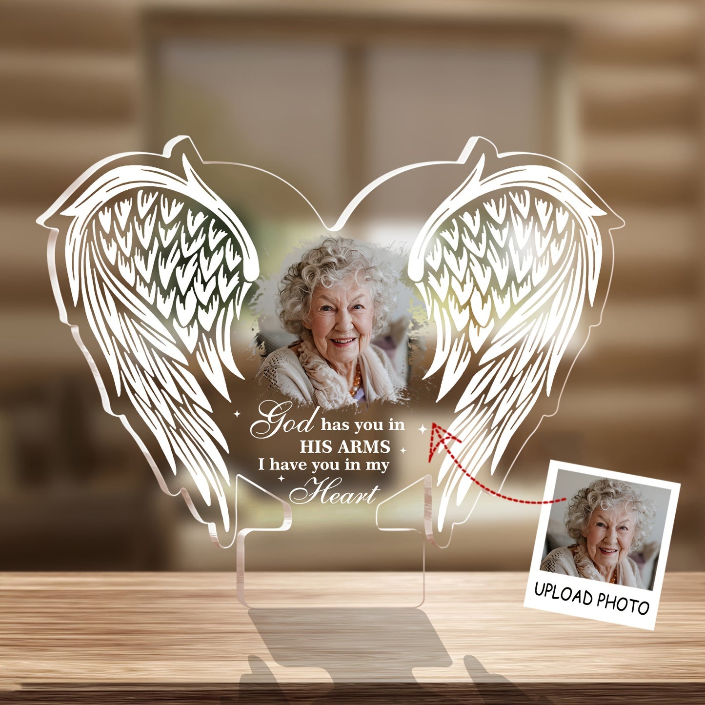 Plachetă Foto Personalizată din Acril cu Aripi de Înger - Memorialul Cadou