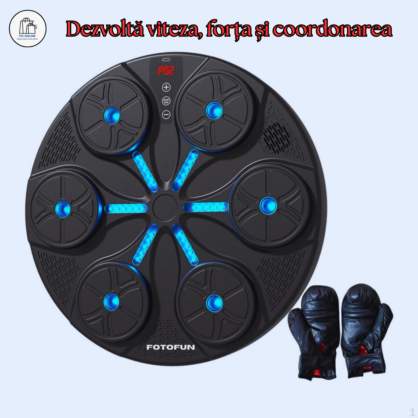 Aparat Smart de Box FOTOFUN® cu Bluetooth, Lumini RGB, Mănuși Negre și Fixare Velcro