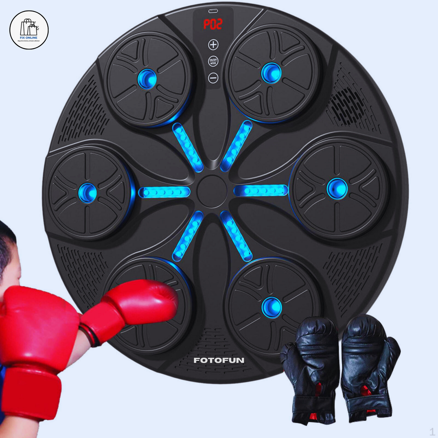 Aparat Smart de Box FOTOFUN® cu Bluetooth, Lumini RGB, Mănuși Negre și Fixare Velcro