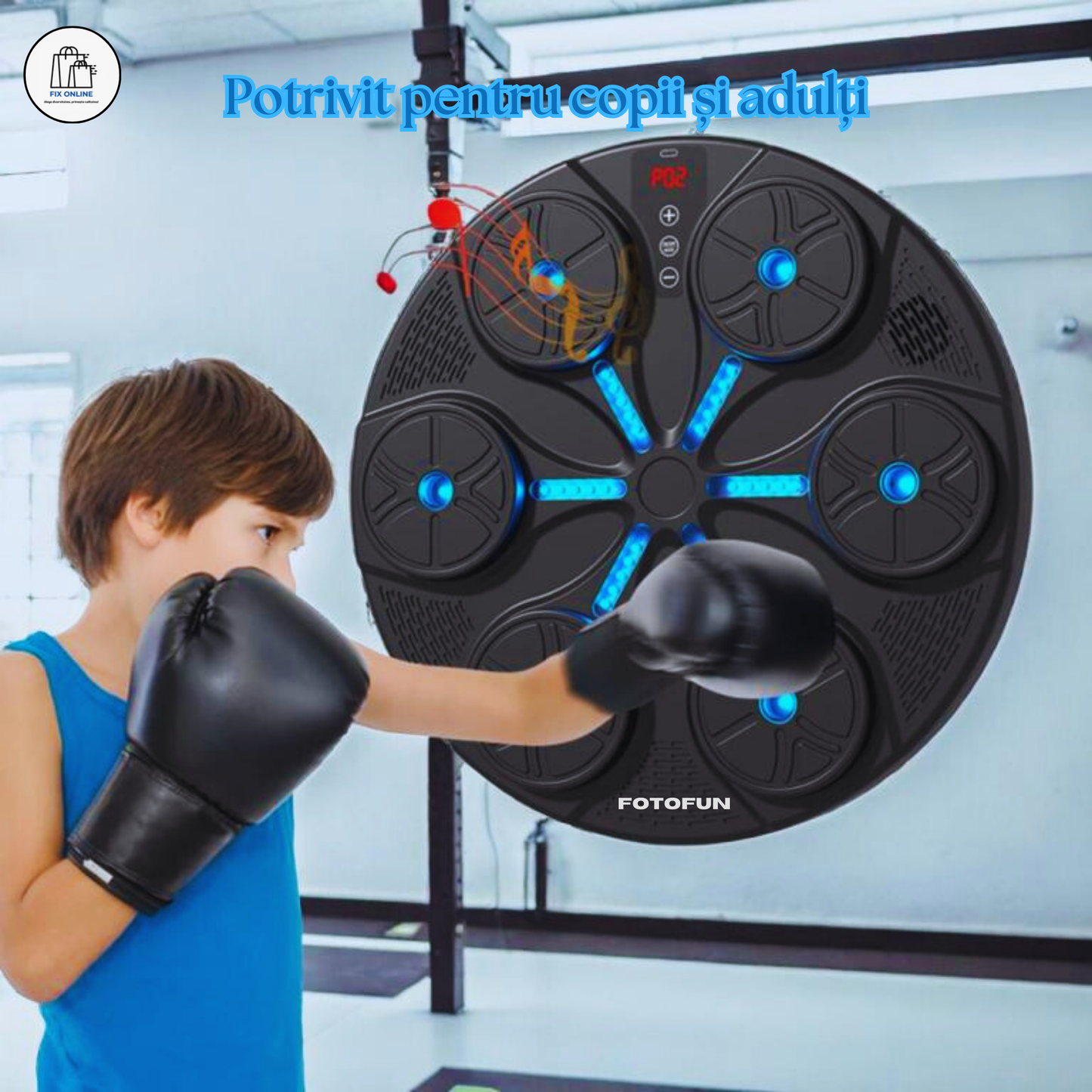 Aparat Smart de Box FOTOFUN® cu Bluetooth, Lumini RGB, Mănuși Negre și Fixare Velcro