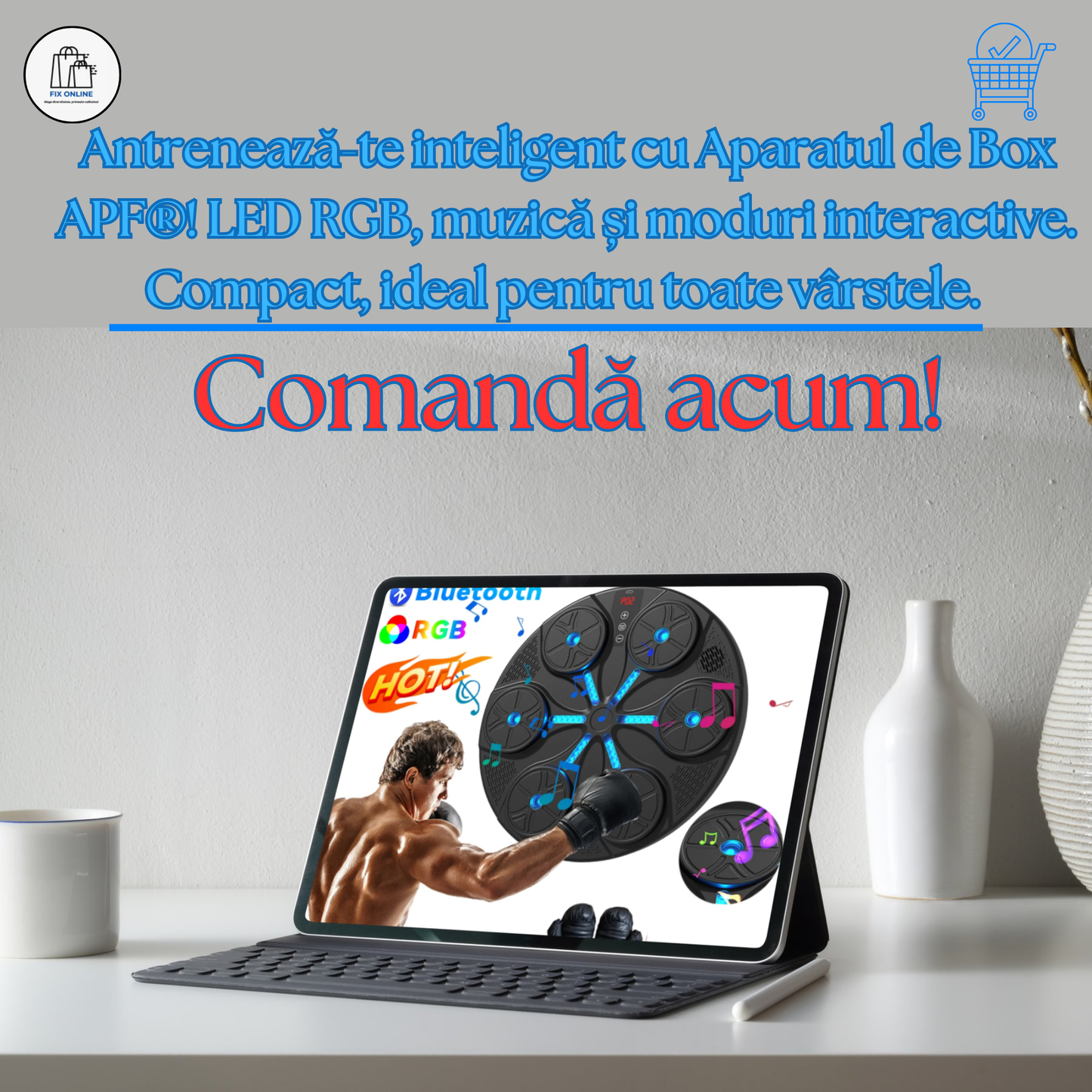 Aparat Smart de Box FOTOFUN® cu Bluetooth, Lumini RGB, Mănuși Negre și Fixare Velcro