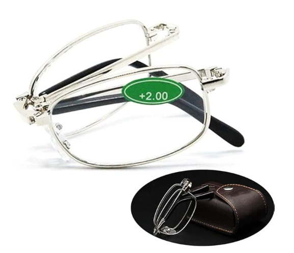 Ochelari Pliabili de Lectură Anti-Lumină Albastră, Argintiu, Unisex, Metalici, +1.0 până la +4.0, Cu Cutie de Protecție