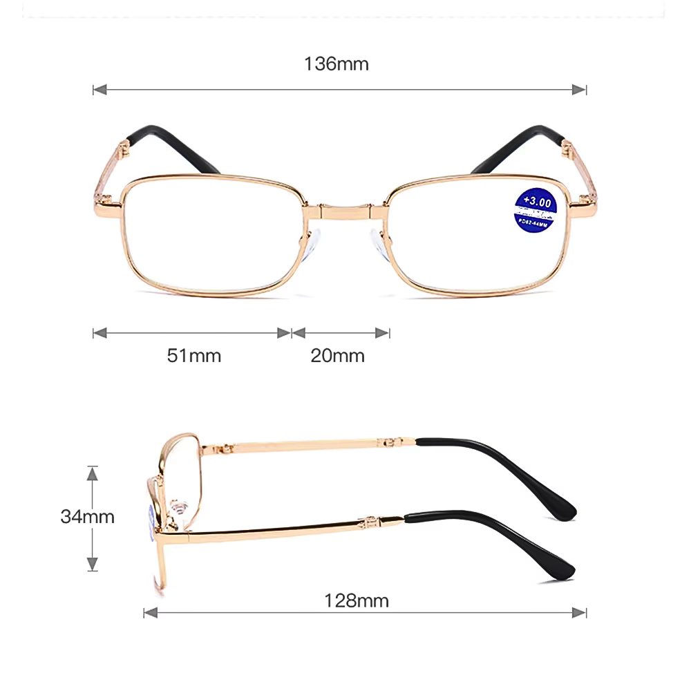 Ochelari Pliabili de Lectură Anti-Lumină Albastră, Auriu, Unisex, Metalici, +1.0 până la +4.0, Cu Cutie de Protecție (Copy)