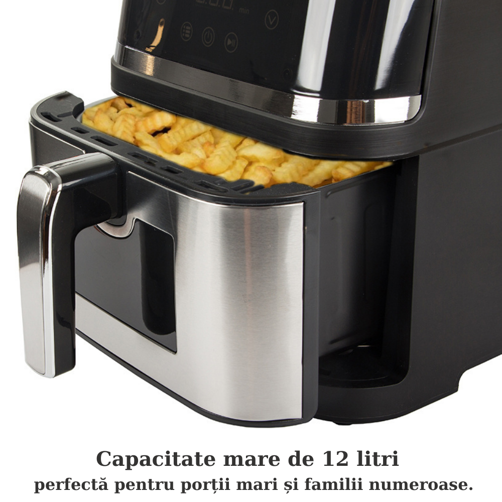 Friteuza cu aer cald TOBI, 12L, 2400W, fereastra transparenta, temperatura reglabila