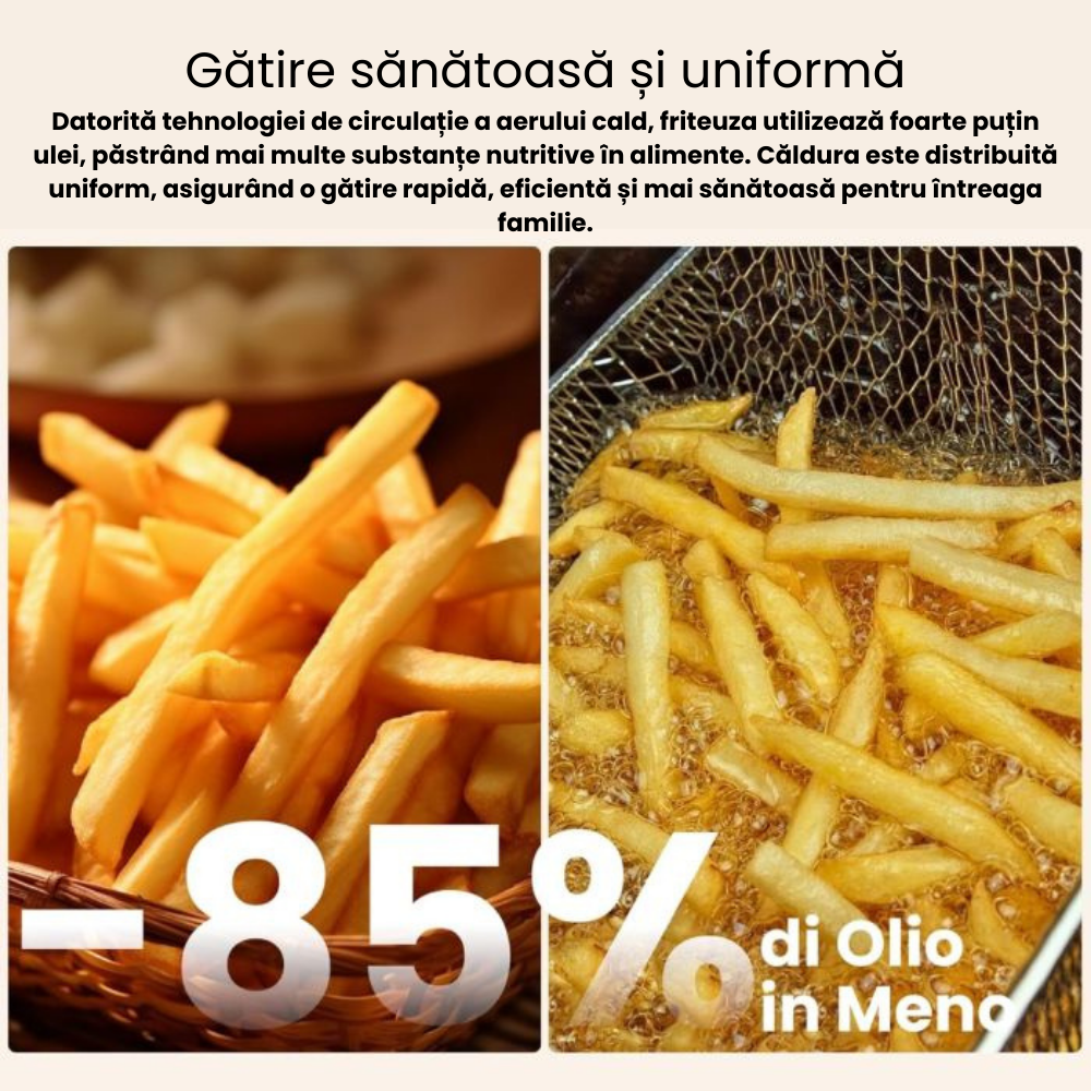 Friteuza cu aer cald TOBI, 12L, 2400W, fereastra transparenta, temperatura reglabila