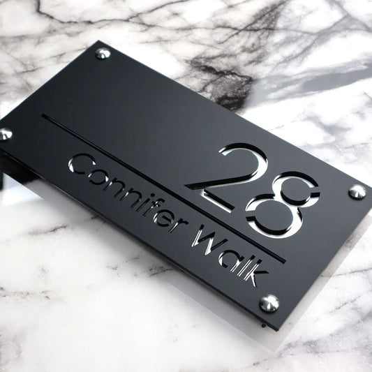 Placă Număr Casă Personalizat APF® – 3D Acrilic, Exterior, Stradal, Laser Cut cu LOGO Personalizat
