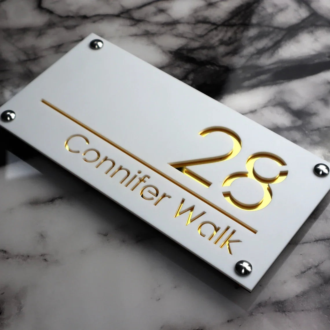 Placă Număr Casă Personalizat APF® – 3D Acrilic, Exterior, Stradal, Laser Cut cu LOGO Personalizat
