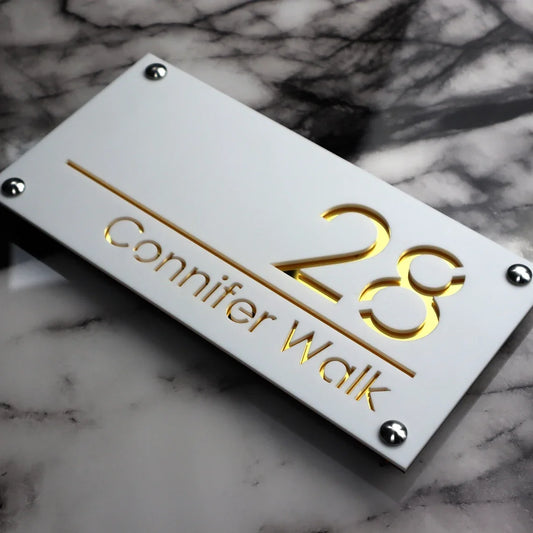 Placă Număr Casă Personalizat APF® – 3D Acrilic, Exterior, Stradal, Laser Cut cu LOGO Personalizat