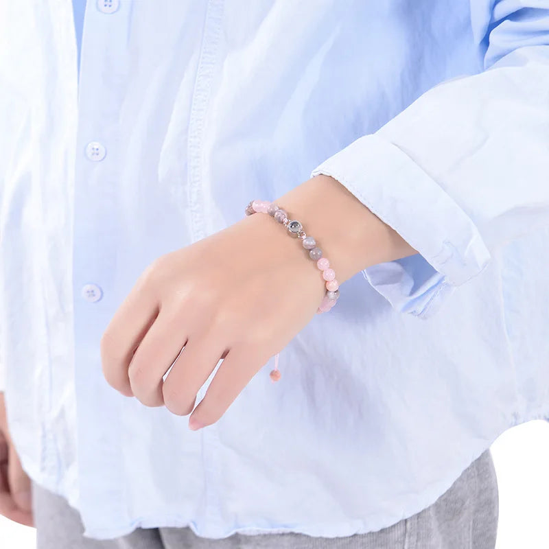Brățară Personalizată cu Proiecție Foto și Mărgele Black Matte Tiger Eye – Cadou Unic și Emoționant
