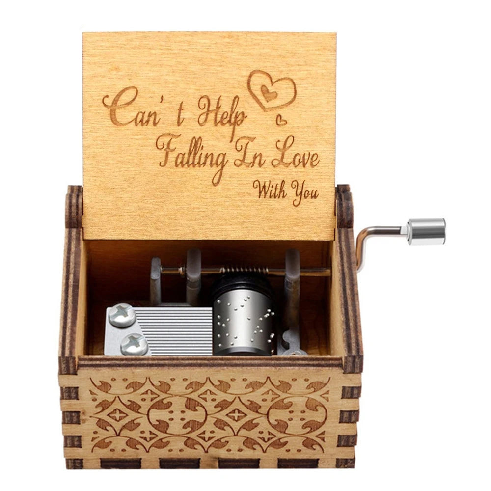 Cutie Muzicală din Lemn cu Manivelă - "Can't Help Falling in Love" - Cadou Romantic Valentine's Day