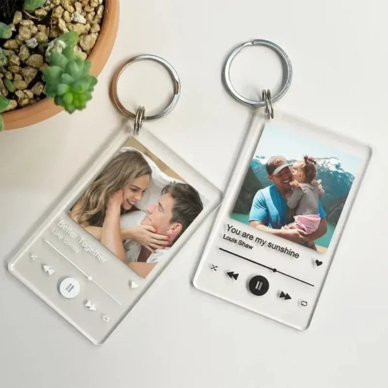 Breloc Personalizat Spotify Acrylic Music Plaque cu Proiecție Foto și Cântec - Cadou pentru El și Ea