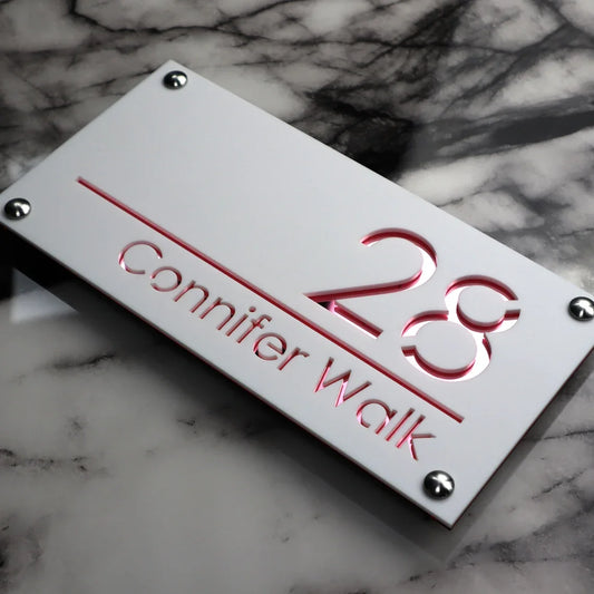 Placă Număr Casă Personalizat APF® – 3D Acrilic, Exterior, Stradal, Laser Cut cu LOGO Personalizat