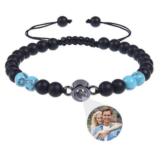Brățară Personalizată cu Proiecție Foto și Mărgele Black Matte Tiger Eye – Cadou Unic și Emoționant