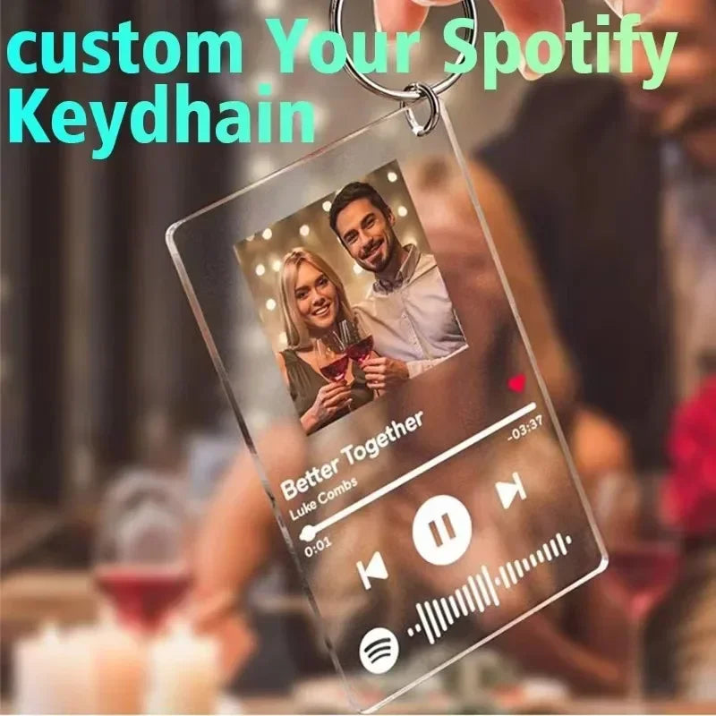 Breloc Personalizat Spotify Acrylic Music Plaque cu Proiecție Foto și Cântec - Cadou pentru El și Ea