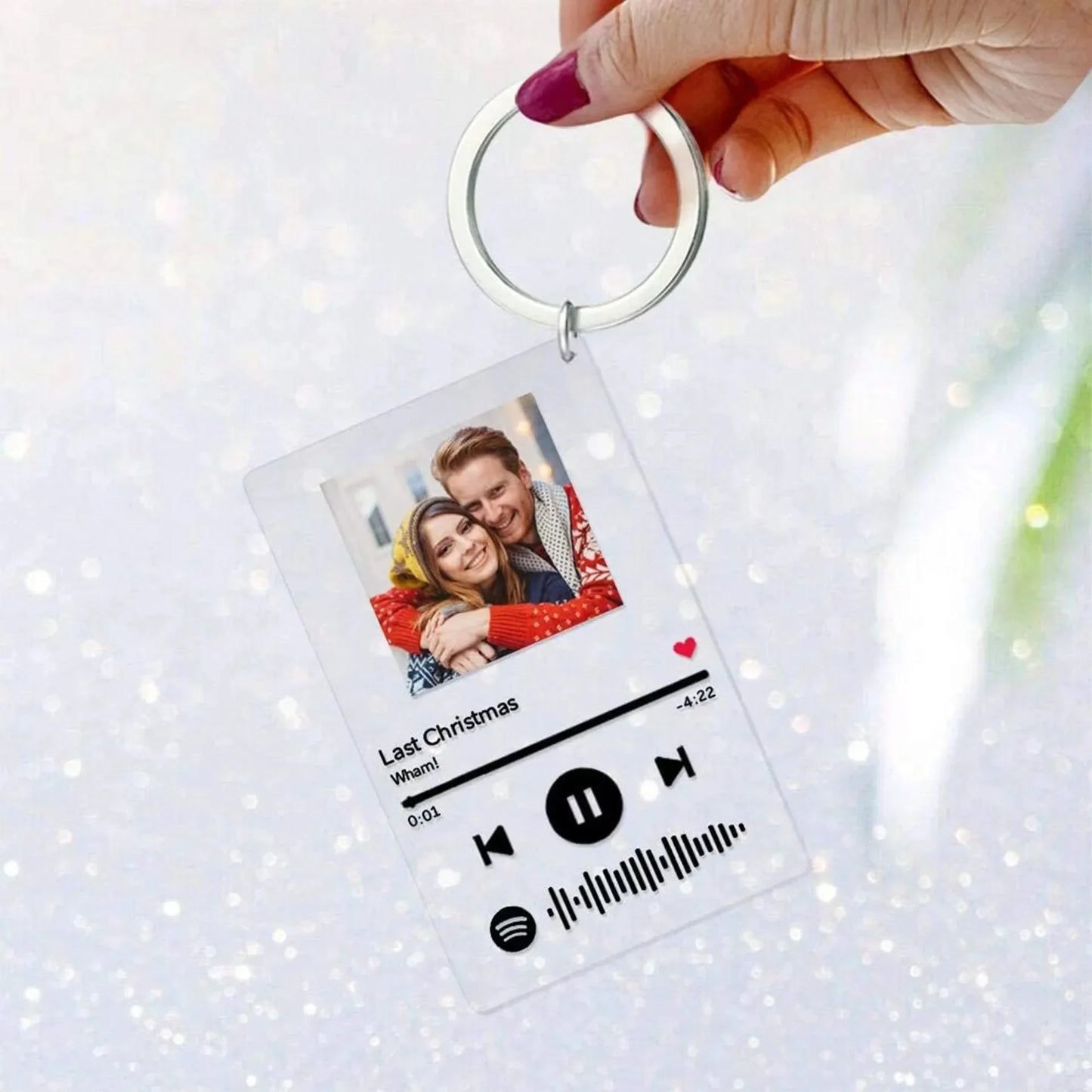 Breloc Personalizat Spotify Acrylic Music Plaque cu Proiecție Foto și Cântec - Cadou pentru El și Ea