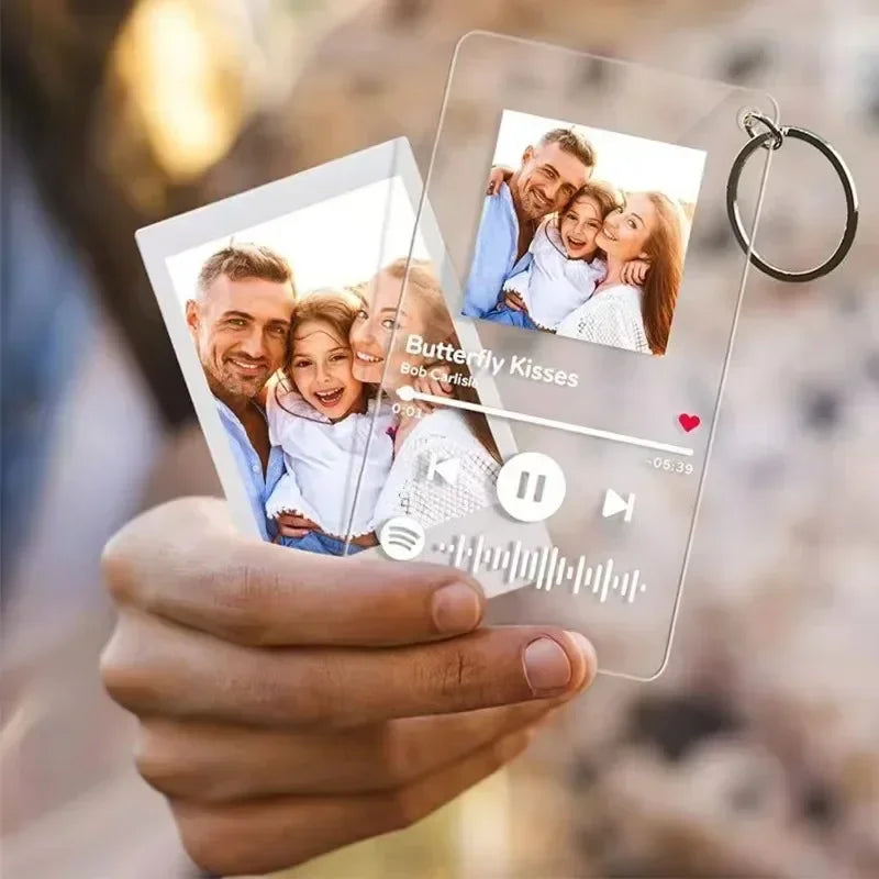 Breloc Personalizat Spotify Acrylic Music Plaque cu Proiecție Foto și Cântec - Cadou pentru El și Ea