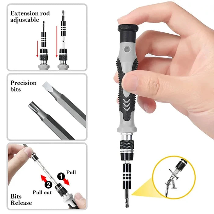 Set Profesional de Șurubelnițe de Precizie 115 în 1 – Kit Magnetic de Reparații cu 98 de Biți
