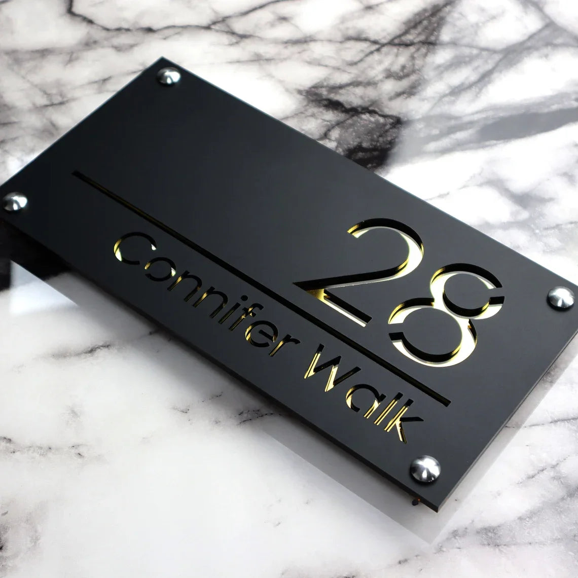 Placă Număr Casă Personalizat APF® – 3D Acrilic, Exterior, Stradal, Laser Cut cu LOGO Personalizat