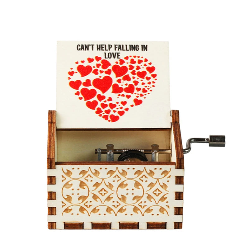 Cutie Muzicală din Lemn cu Manivelă - "Can't Help Falling in Love" - Cadou Romantic Valentine's Day