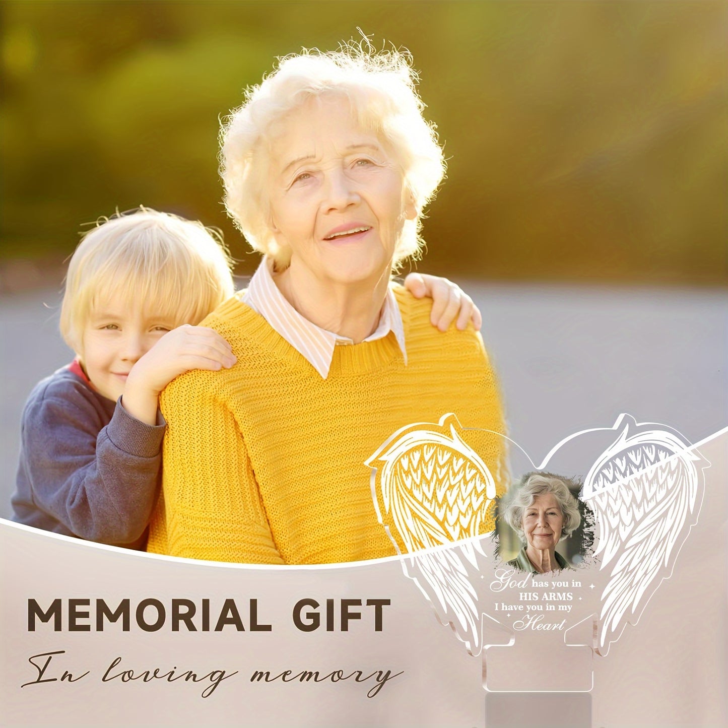 Plachetă Foto Personalizată din Acril cu Aripi de Înger - Memorialul Cadou