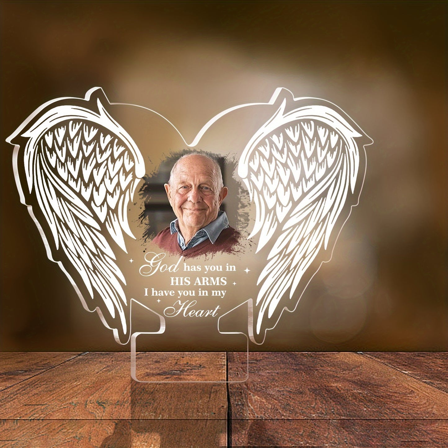Plachetă Foto Personalizată din Acril cu Aripi de Înger - Memorialul Cadou
