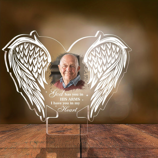 Plachetă Foto Personalizată din Acril cu Aripi de Înger - Cadou Memorial