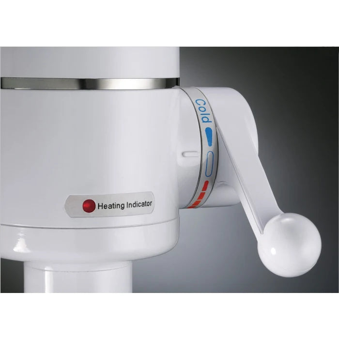White water dispenser with heating indicator and cold handle on a gray background