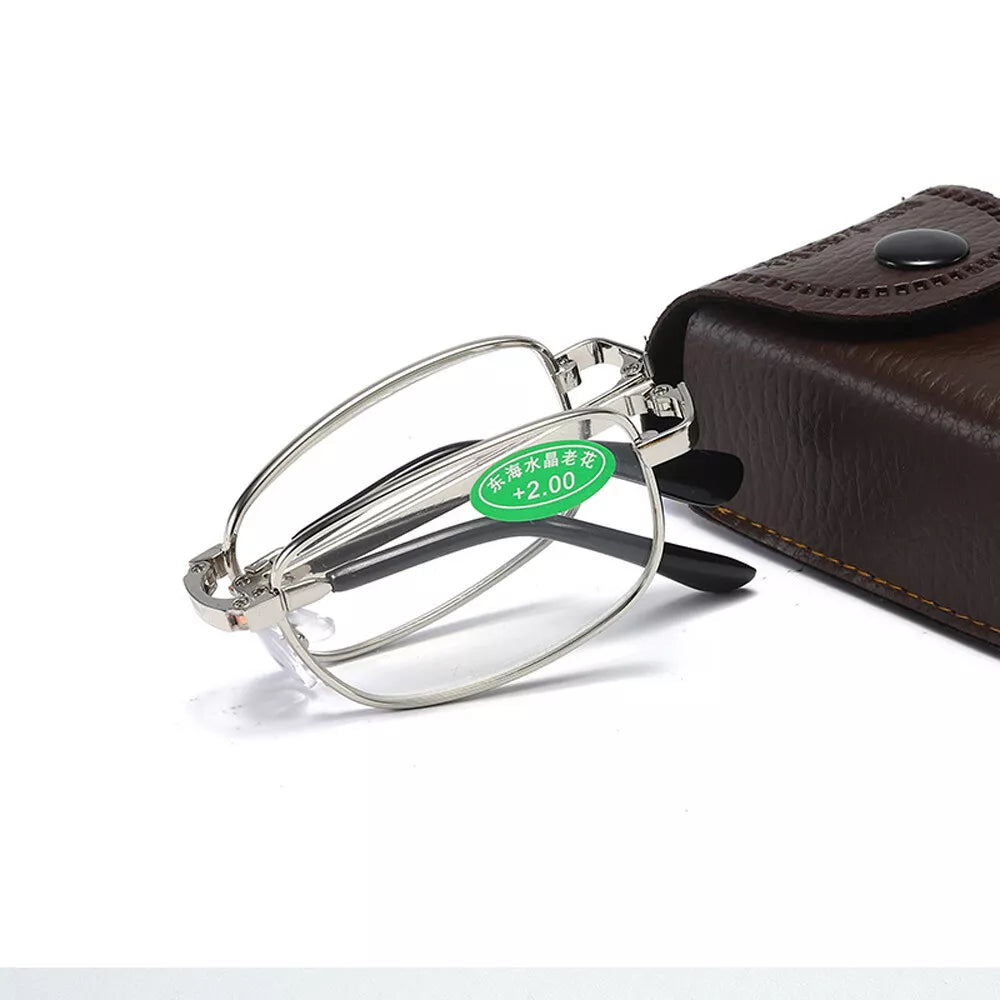 Ochelari Pliabili de Lectură Anti-Lumină Albastră, Argintiu, Unisex, Metalici, +1.0 până la +4.0, Cu Cutie de Protecție