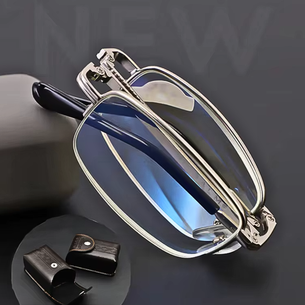 Ochelari Pliabili de Lectură Anti-Lumină Albastră, Auriu, Unisex, Metalici, +1.0 până la +4.0, Cu Cutie de Protecție (Copy)
