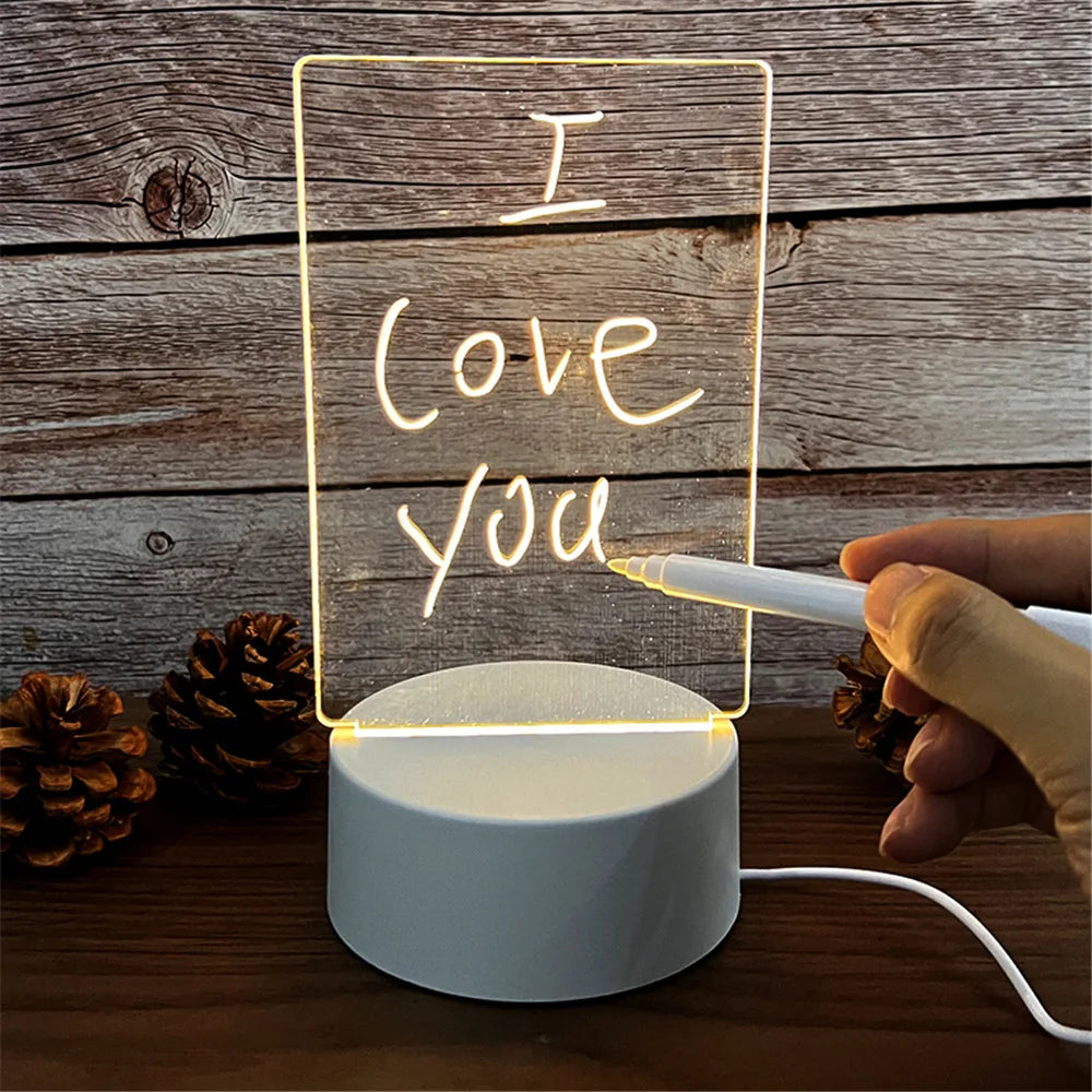 Lampa Note Board LED USB - Tablă de Mesaje Erasabilă, Lumina de Noapte Decorativă, Cadou pentru Copii și Persoane Dragi