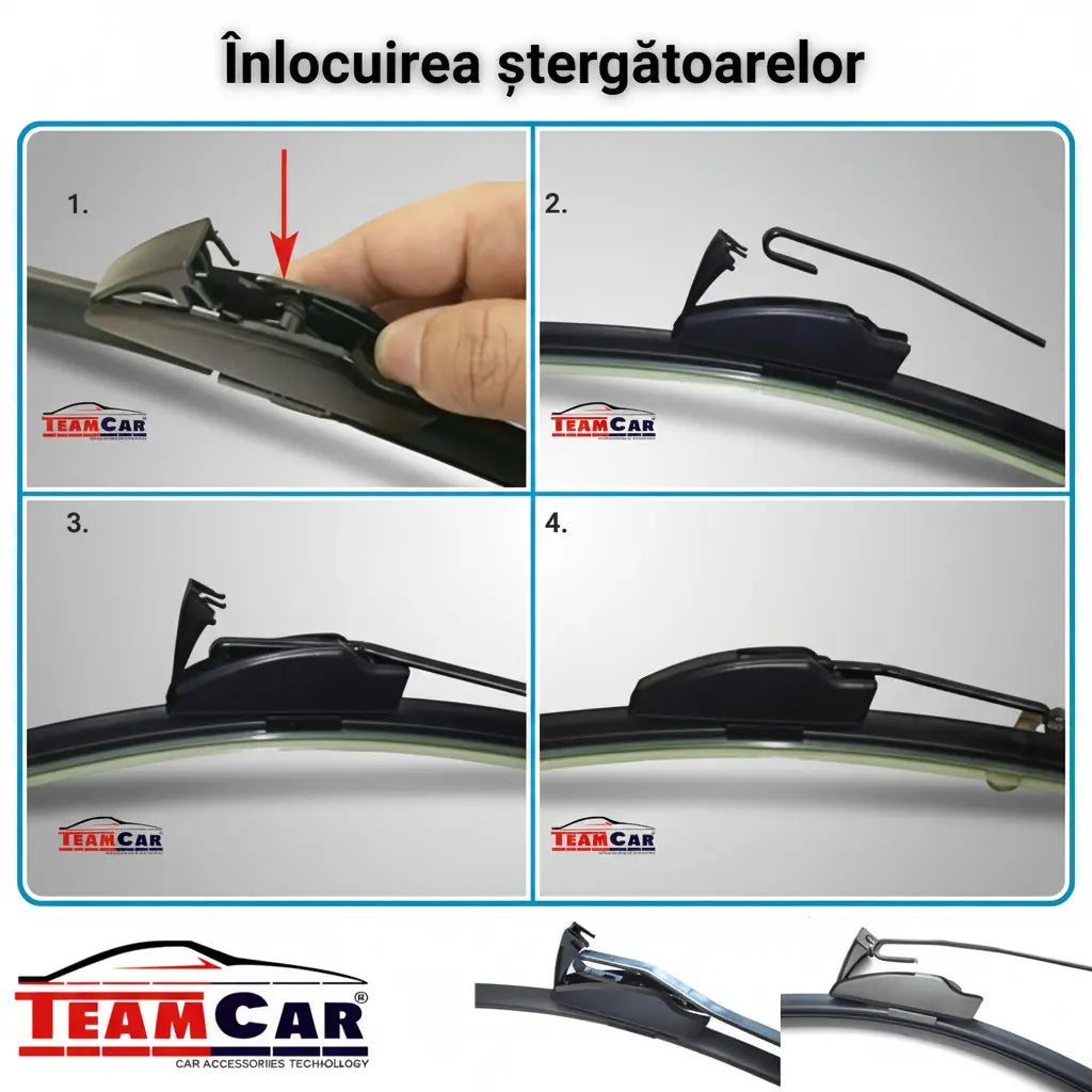 Ghid vzual pentru schimbare ștergător flat cu prindere hook cu 4 fotografii