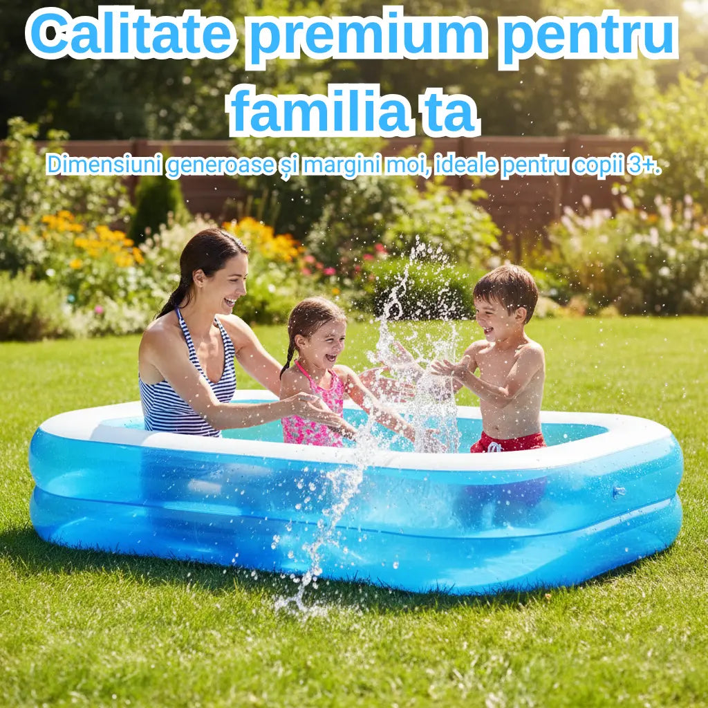 O femeie cu 2 copii in Piscină Gonflabilă Family Funpool 