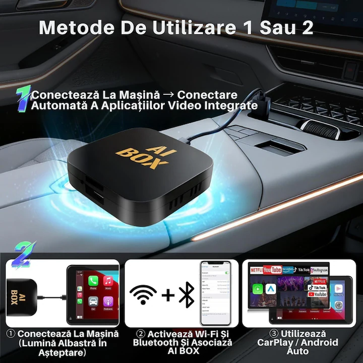 AI BOX A11 – CarPlay Wireless, Android Auto Wireless, Mirror Link, 2GB RAM / 16GB ROM
