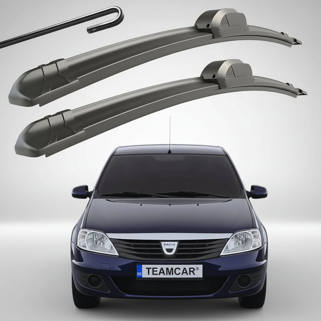 Set 2 Ștergătoare Parbriz Flat Dedicate Dacia Logan 1 (2004-2012), Prindere Hook (Cârlig)