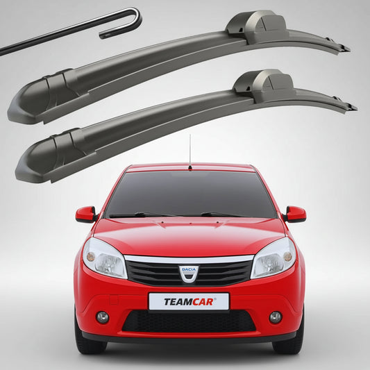 Set 2 Ștergătoare Parbriz Flat Dedicate Dacia Sandero 1 (2008-2012), Prindere Hook (Cârlig)